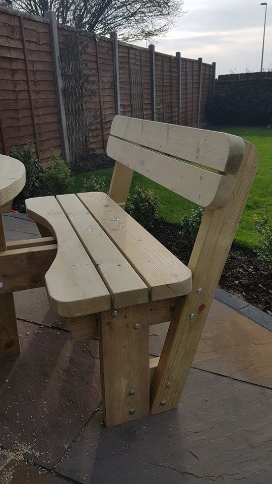Round Garden Picnic Table Bench Set With Back Rests Thick Rustic