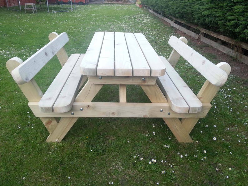 Traditional Pub Style Garden Picnic Table/Bench Set with Back Rests Various Sizes Thick Rustic Solid Heavy Duty Timber Wood Restaurant image 4