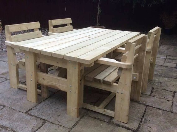 Garden Picnic Table Chair And Bench Set Various Sizes Etsy