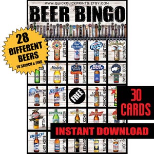 Bierbingo-30 kaarten - happy hour - kroegentocht - bier - cocktail - mensen kijken drinkspel - afdrukbare Instant Download