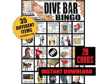 Juego de bingo de bar: 28 cartones imprimibles (descarga instantánea)