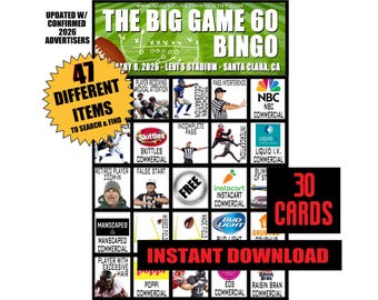 Bingo Super Big Game 60 - 30 Cartones - Fiesta de Fútbol - Descarga Imprimible Instantánea