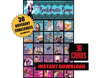 Juego de Bingo de Despedida de Soltera - Tarjetas de 30 Retos (Descarga Imprimible Instantánea)