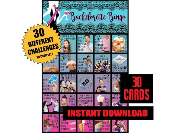 Bachelorette Bingo Game - 30 Dares Cards (Printable Instant Download)