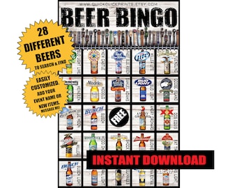 Beer Bingo -30 Cards - Happy Hour -Pub Crawl -Beer -Cocktail -People Watching Drinking Game -Printable Instant Download