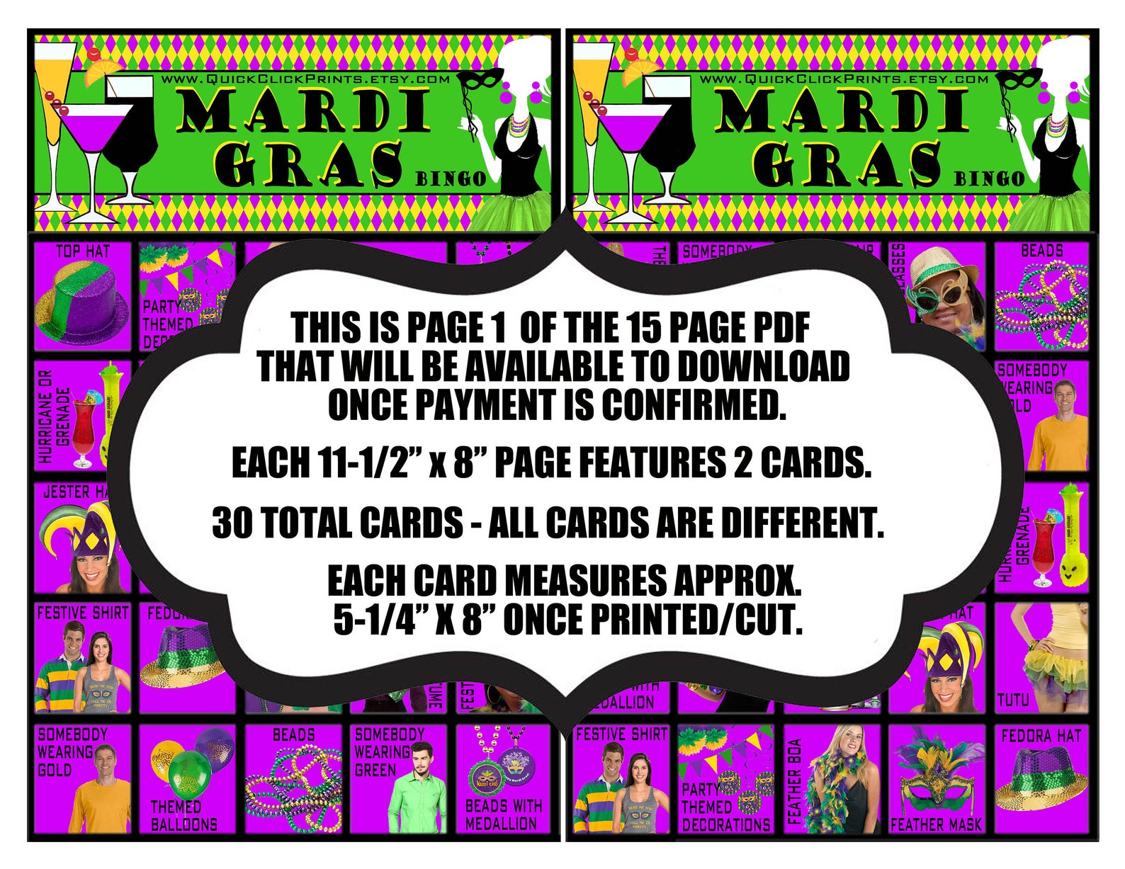 mardi gras bingo game