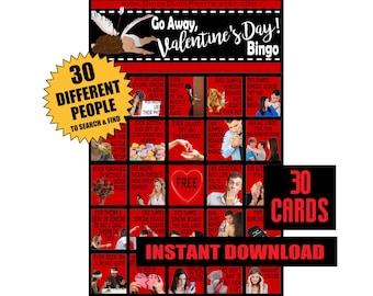 Bingo Anti-San Valentín: 30 cartones imprimibles (descarga inmediata)