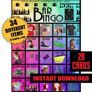 Bar Bingo Game: Pub Crawl, Bachelorette Party (Printable, 28 Cards)