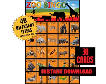 Bingo del zoológico (Descarga instantánea imprimible)