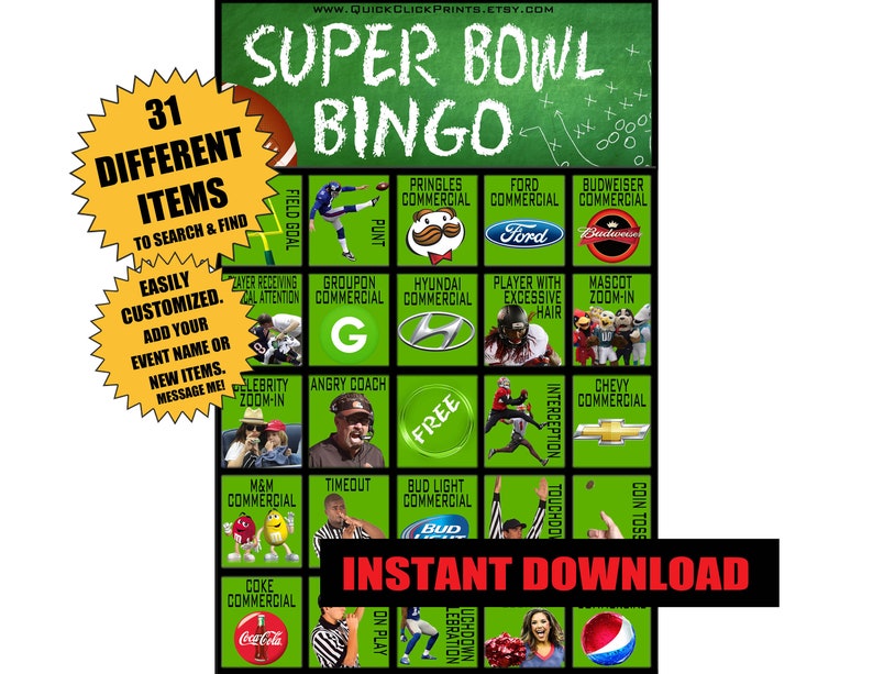 Tremendous Bowl Bingo - 30 Playing cards - SuperBowl Bash Recreation - Consuming/Men and women Observing Video game - Printable Instantaneous Obtain photograph relating to Printable Super Bowl Bingo Cards named Tremendous Bowl Bingo - 30 Playing cards - SuperBowl Bash Recreation - Consuming/All those Seeing Sport - Printable Fast Obtain