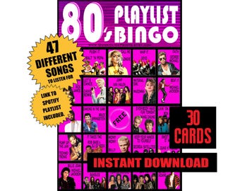 Bingo musical de los 80: 30 tarjetas imprimibles para bailar (descarga digital)