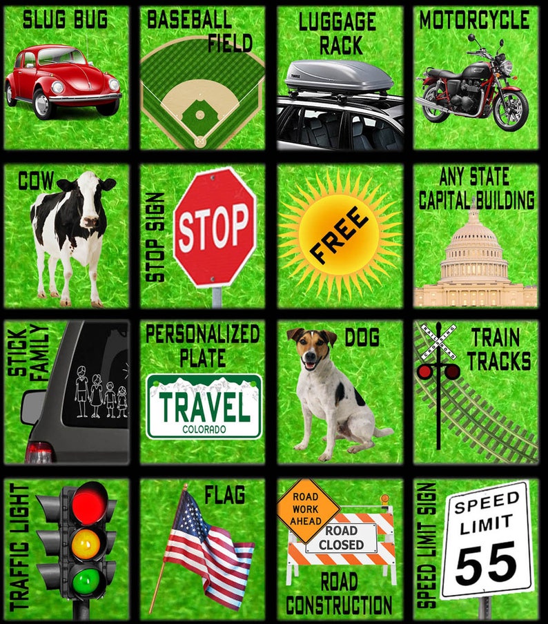 road trip bingo 20 cards travel bingo travel game car etsy