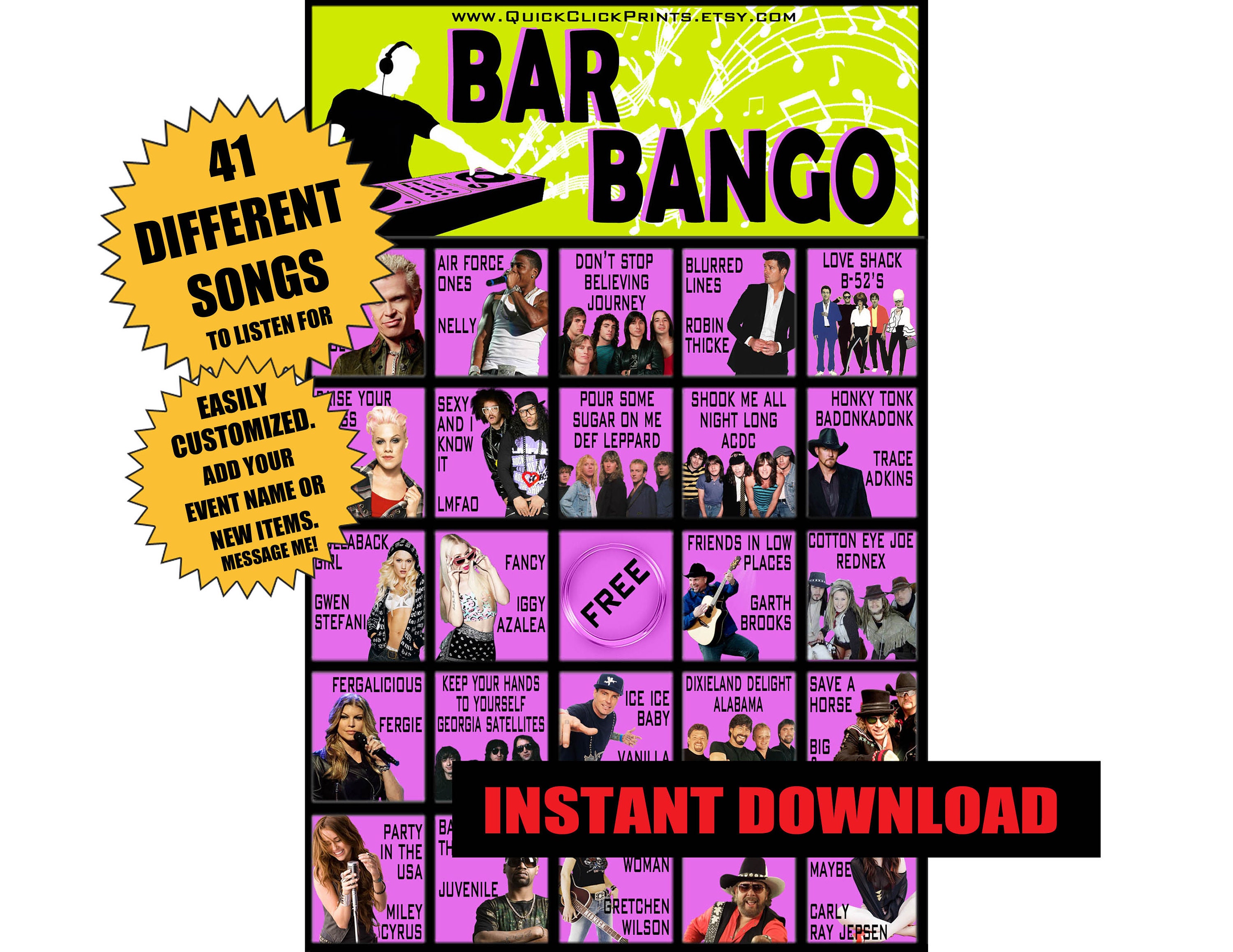 Bar Bango 30 Cards Playlist Bingo Music Bingo Drinking Etsy Canada