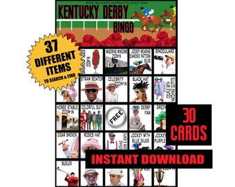 Kentucky Derby Bingo - 30 tarjetas - Juego para observar gente, beber y recorrer pubs - Descarga instantánea e imprimible