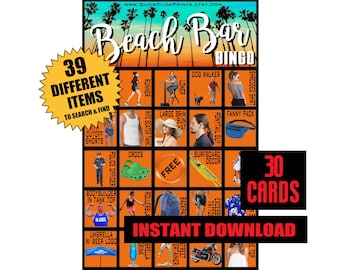 Juego de bingo en el bar de playa: Observando gente, Hora feliz (Descarga instantánea e imprimible)