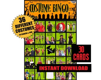 Bingo de disfraces de Halloween: 30 tarjetas imprimibles (descarga instantánea)