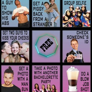 May include: A collage of nine images with text. The images depict various scenarios, including a man showing his abs, people taking selfies, and a shot glass with a layered drink. Text includes phrases like "Convince a Guy to Show His Abs" and "Do a Blow Job Shot No Hands."