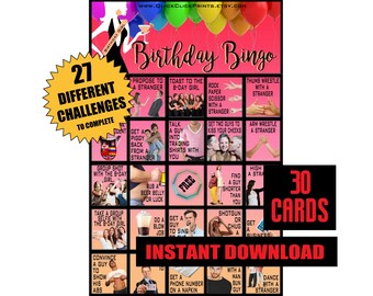 Bingo de cumpleaños: 30 tarjetas de desafío (descarga instantánea e imprimible)