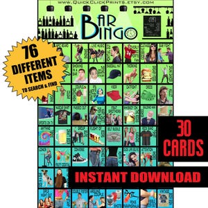 BIG Bar Bingo: Adult Drinking Game - 30 Printable Cards (Instant Download)