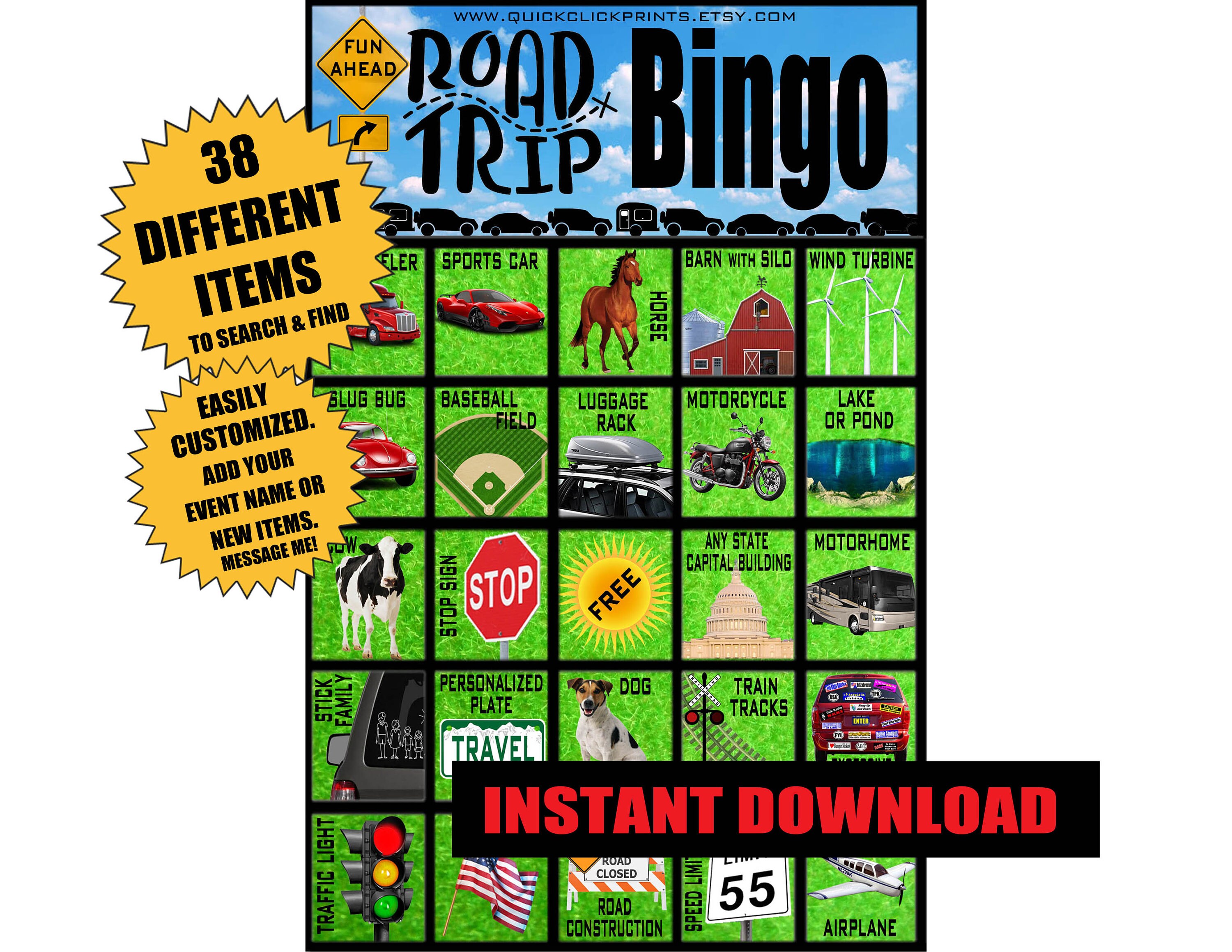 Road Trip Bingo 20 Cards Travel Bingo travel Game car Games road Trip