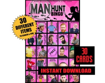 Bingo Manhunt: Juego de beber Pub Crawl - 30 cartones (Descarga instantánea e imprimible)