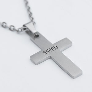 Personalized Necklace for Men Cross Chain Stainless Steel Mens Necklace Custom Engraving Cross Pendant Necklace Baptism Gift for Adult