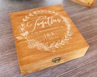 Valentines day Gift for Couple Wooden Box Personalized Memory Box for Couple Engraved Keepsake Wood Box 5th Wedding Anniversary Gift Box