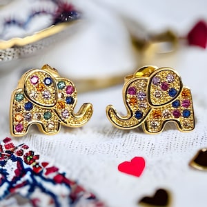 Stud earrings, Elephant earrings, Elephant gift ideas, Elephant jewelry, Lucky elephant, Cute gifts for girlfriend, Little Elephant