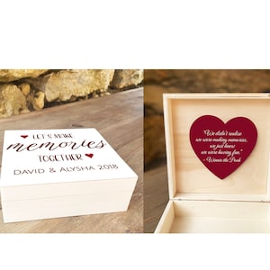 Caja de recuerdos personalizada Lets Make Memories, caja de recuerdos de madera, regalo para parejas, regalos de aniversario de bodas de madera para ella y él, regalo personalizado