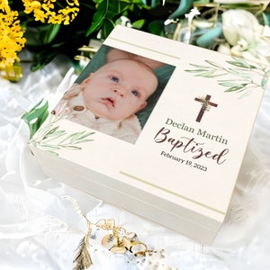 Caja de recuerdos de madera, regalo de bautismo, regalo de bautizo, regalo de bautizo para niño, caja de recuerdos personalizada para niña, regalos cristianos para niños