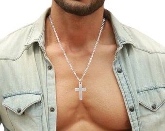 Mens cross pendant necklace, Crucifix cross necklace, Motivation bible quotes engraved, Bible verse encouragement, Christ cross,Gift for Him