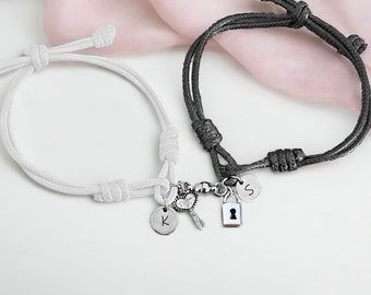 Regalo para pareja, pulseras a juego con cerradura y llave, regalo de aniversario para pareja, regalo personalizado, joyas para él y para ella, compromiso de regalo