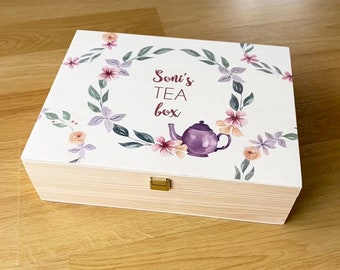 Wooden Tea Box Personalized Gift for Mom Custom Mother of the Bride Gift Wood Tea Box Retirement Gifts for Women Tea Bag Organizer Storage