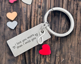 Birthday Gift for Him Personalized Keychain for Boyfriend Engraved I Love you More Keychain Key Ring