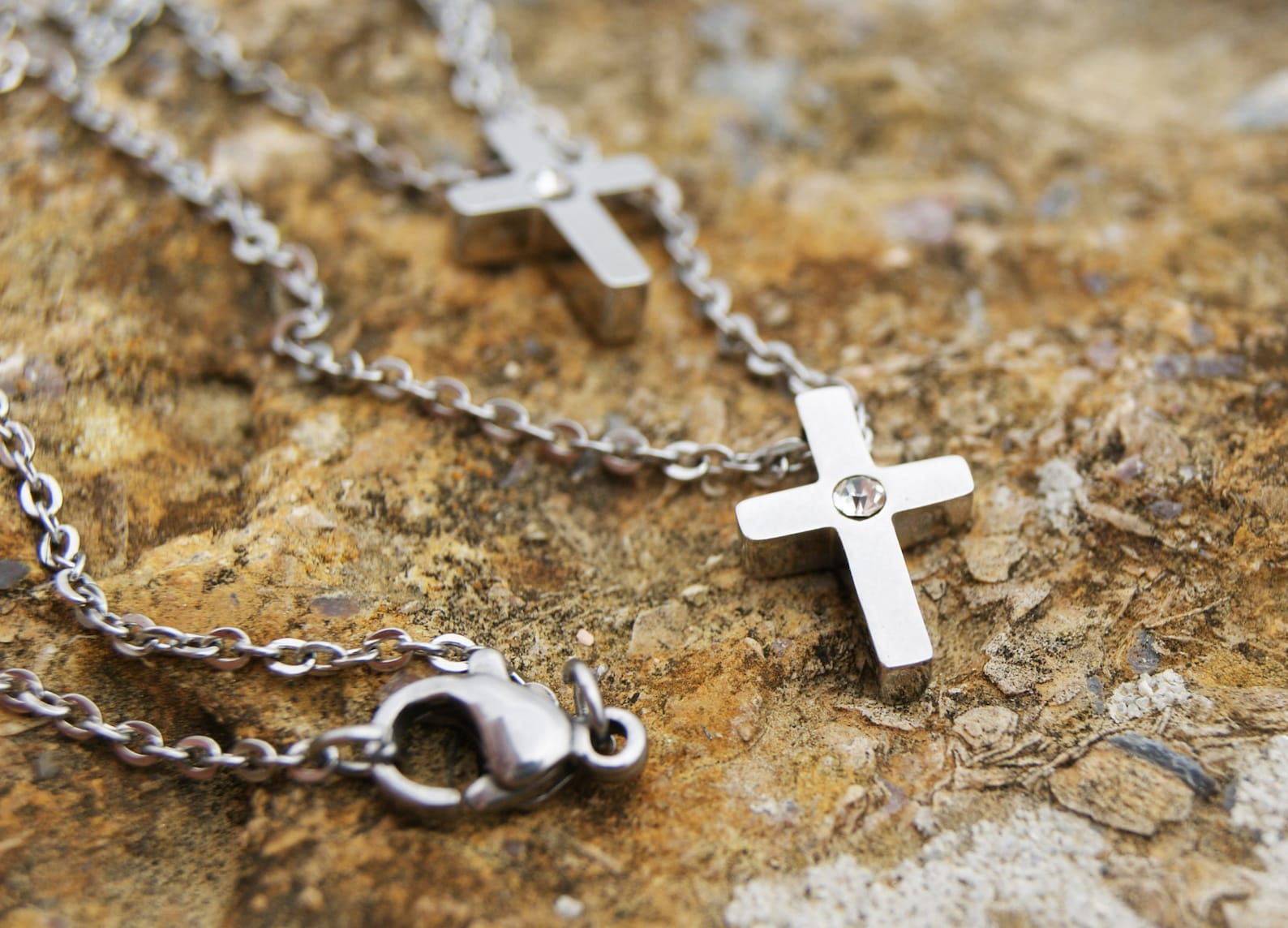 Double Cross Necklace Double Layered Necklace Set Dainty Etsy
