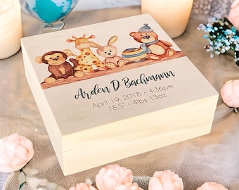Baby Keepsake Box, Personalized Wooden Memory Box, Baby Shower Gift for Mom