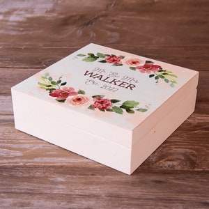 Wedding Keepsake Box, Personalized Wedding Memory Box, Gift for Couple, Newlywed Gift, Wedding Gift, Custom Wooden Box, Rustic Wedding, Boho