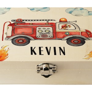 Scatola dei ricordi per neonati • Scatola dei ricordi in legno • Regali personalizzati per il primo compleanno di un bambino • Regalo dalla nonna al nipote • Regali per camion dei pompieri