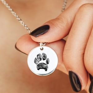 Actual Paw Print Necklace, Pet Memorial Jewelry, Pet Loss Jewelry, Custom Paw Print Necklace, Disc Necklace, Silver Color, Christmas Gifts