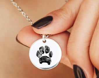 Actual Paw Print Necklace, Pet Memorial Jewelry, Pet Loss Jewelry, Custom Paw Print Necklace, Disc Necklace, Silver Color, Christmas Gifts