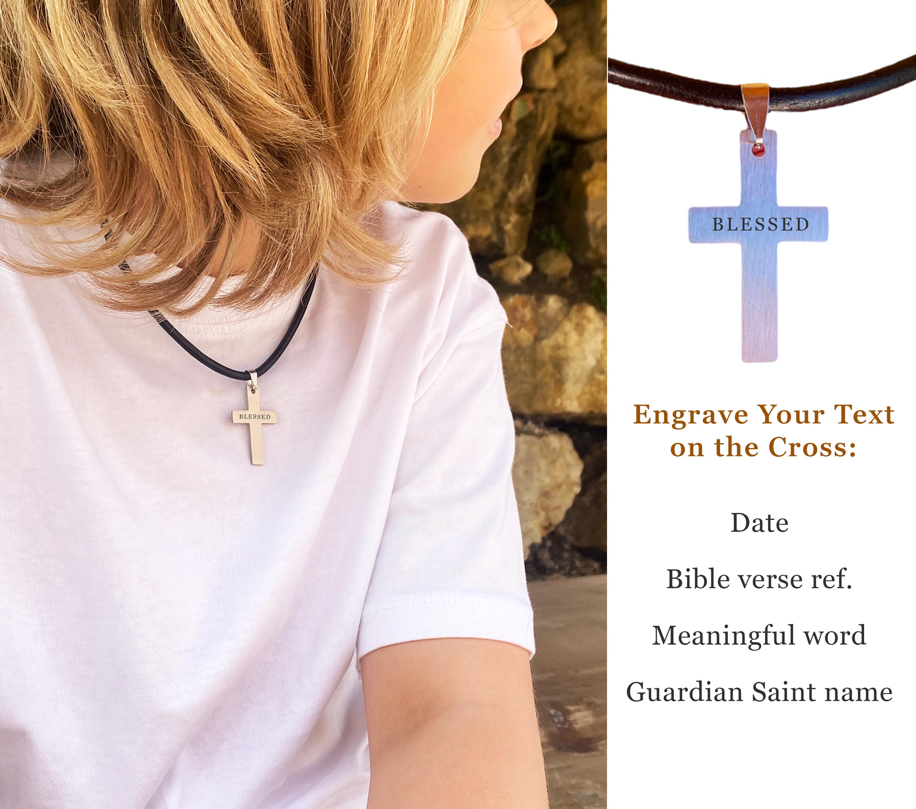 Personalized Cross Necklace - Leather Cord and Personalized Engraved ...