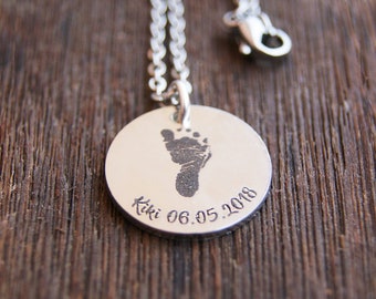 Personalized Footprint Necklace: Engraved Baby Footprints, New Mom Gift