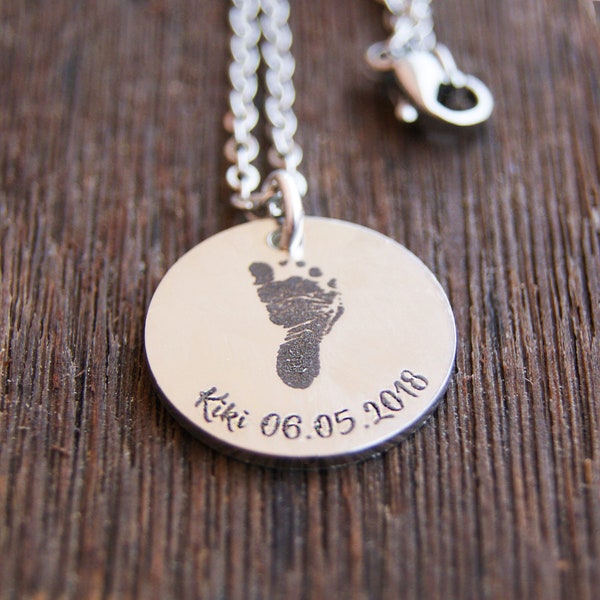 Personalized Footprint Necklace: Engraved Baby Footprints, New Mom Gift