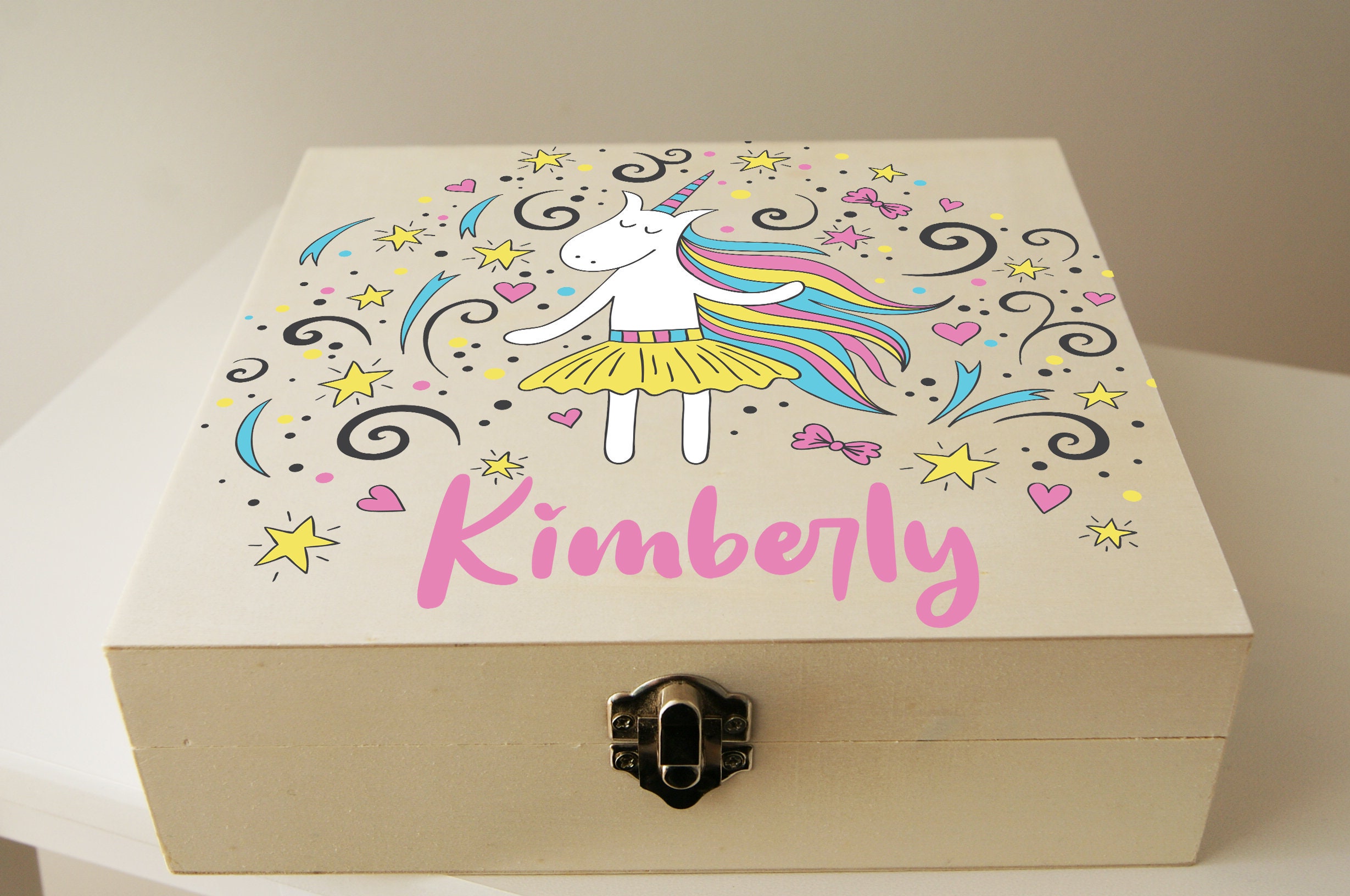 Girls Unicorn Jewelry Box Custom Personalized Keepsake Box Etsy