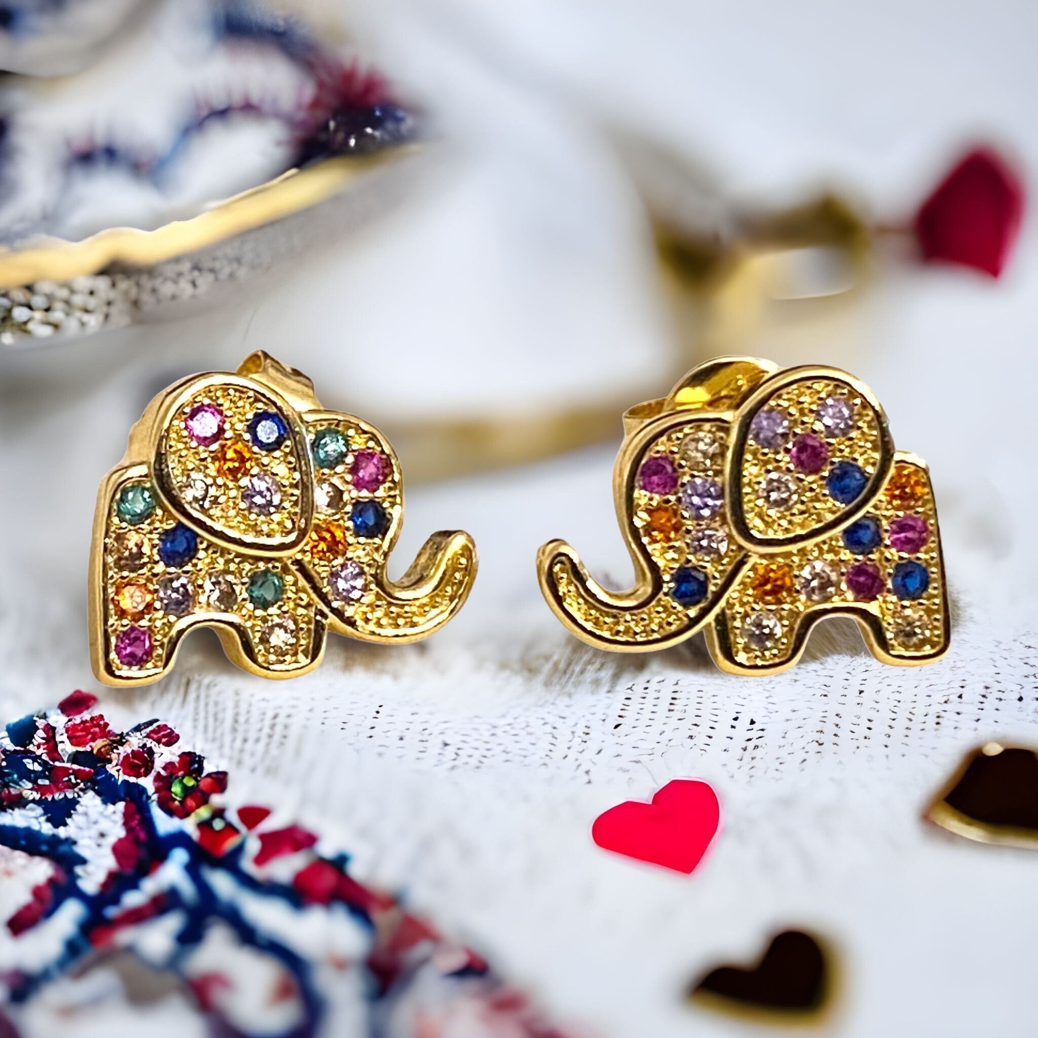 14k Yellow Gold & Rose Gold Madi K MOP Elephant Post Earrings 14k Yellow Gold & Rose Gold Madi K MOP Elephant Post Earrings