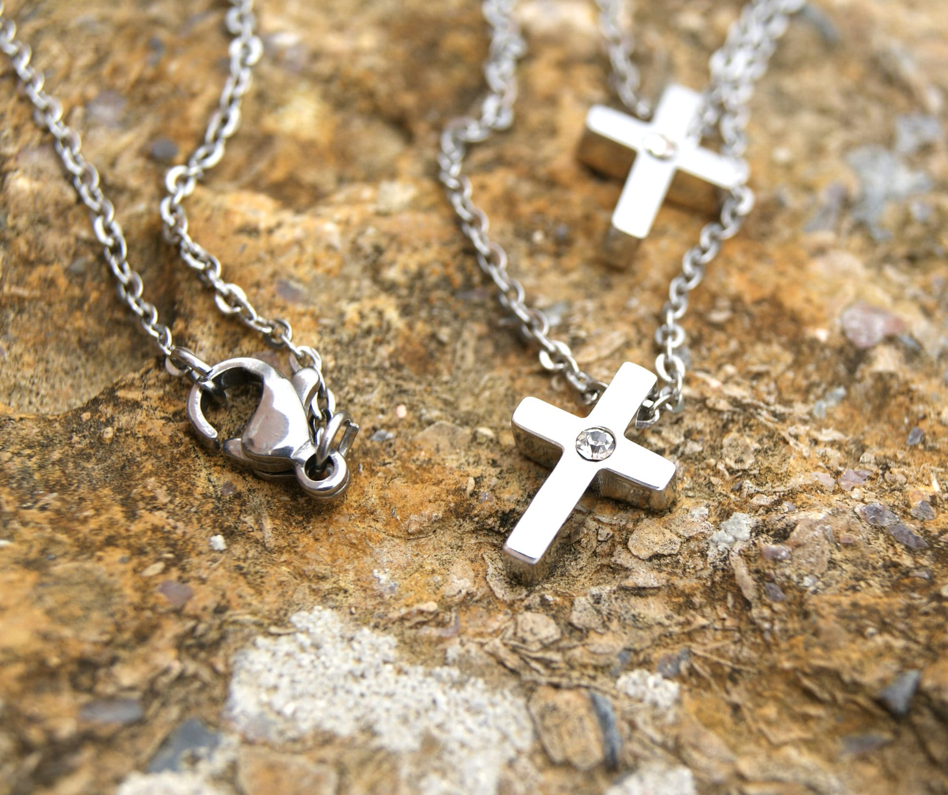 Double Cross Necklace Double Layered Necklace Set Dainty Etsy