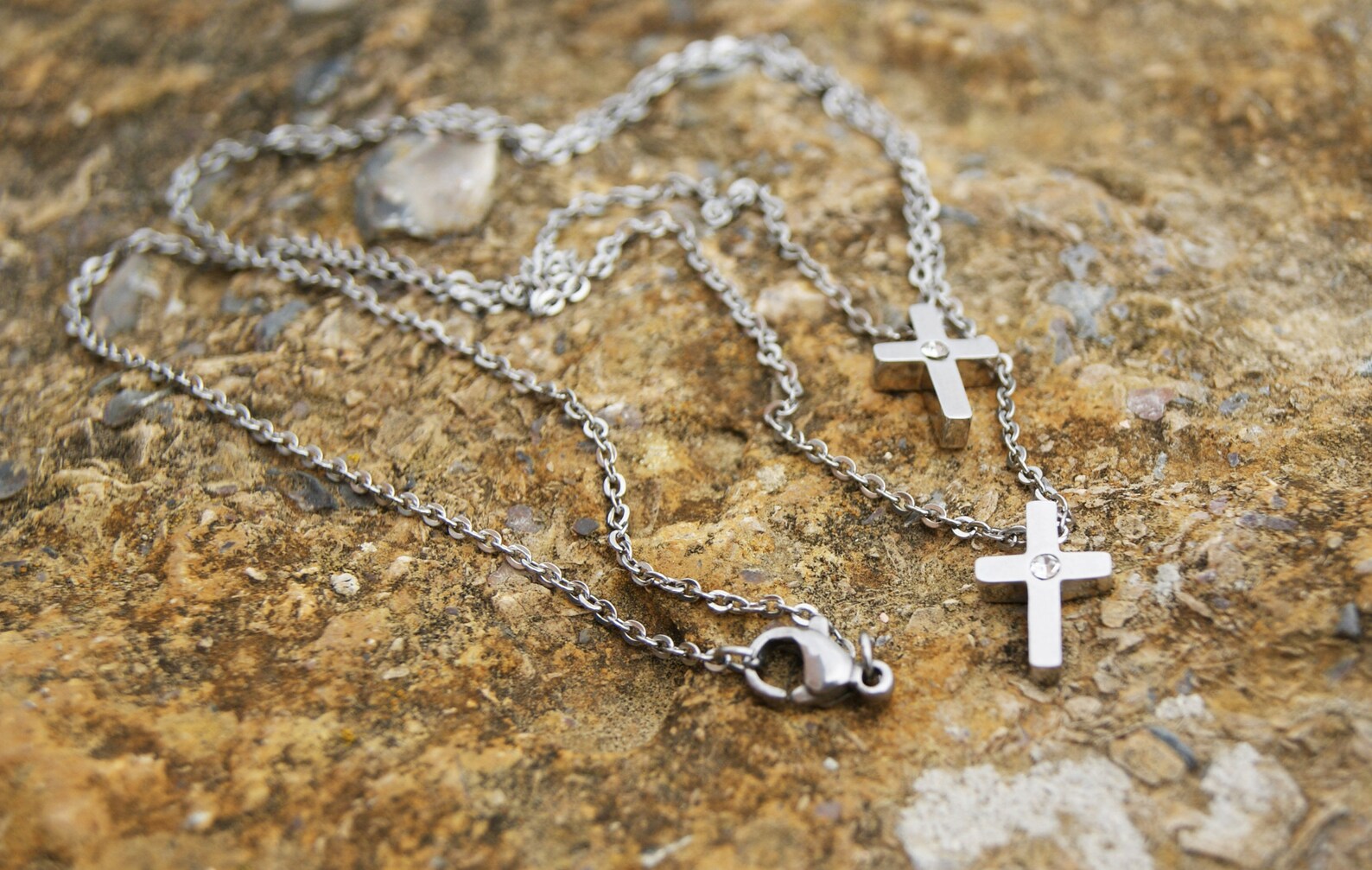 Double Cross Necklace Double Layered Necklace Set Dainty Etsy