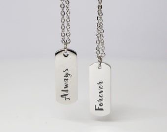 Matching Necklaces Gift for Couple Couples Necklace Personalized Custom Engraved Necklace Anniversary Gift Couples Necklace Set