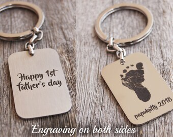 Llavero personalizado con huella de bebé real: regalo para papá primerizo: huella grabada personalizada: regalo para papá primerizo para esposo: regalo de Navidad
