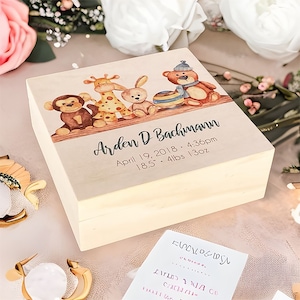 Nombre del bebé Caja de recuerdo Caja de madera personalizada Regalos personalizados Baby Shower Caja de memoria personalizada Fecha de nacimiento Regalo de 1er cumpleaños para niño Niña